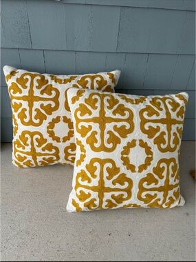 Safavieh Mustard Yellow & White Embroidered Accent Pillow Cover Pair